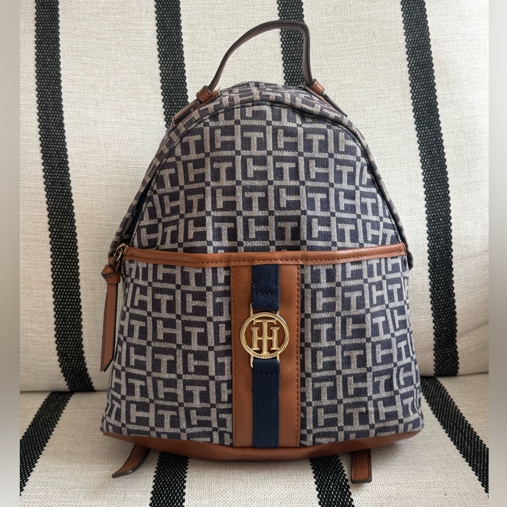 Tommy Hilfiger Navy and Brown Monogram Backpack Mini